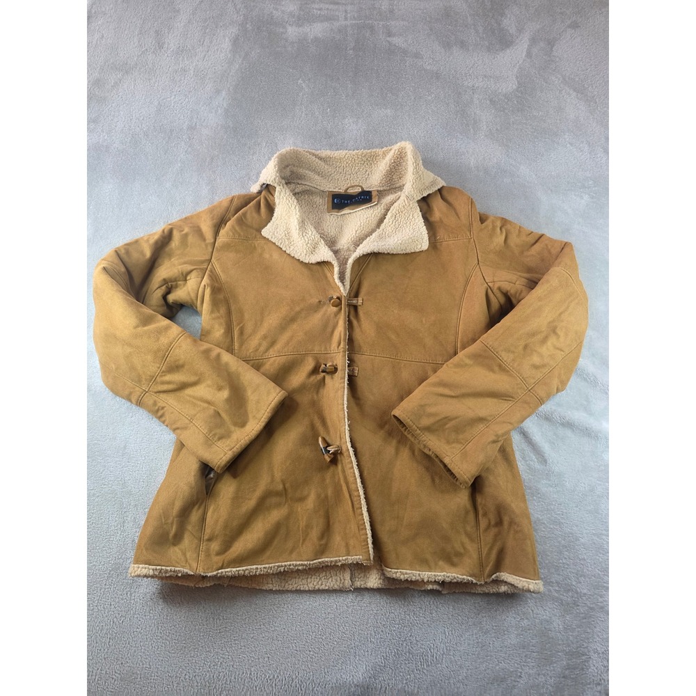 The Matrix Design Coat Women XXL Y2K Brown Faux Suede Sherpa Lined Toggle Coat